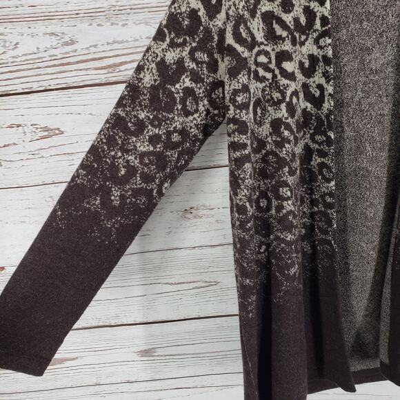 Chico's Women's 100%Wool Knit Animal Print Ombre Open Cardigan Size 0 - Picture 5 of 13